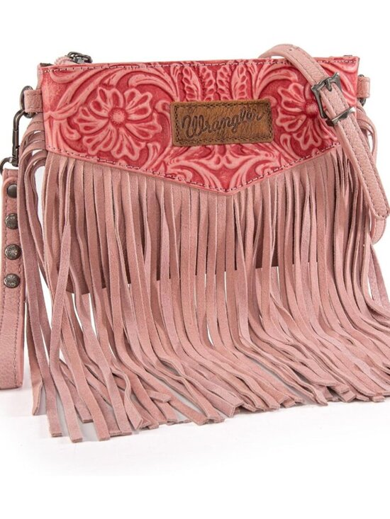 Handbags - Women's Angel Peach Wrangler Small Purse Imported Wristlet Fringe Crossbody Bag